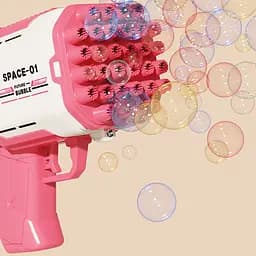 Пістолет для мильних бульбашок Bubble Gun 698-20 з насадками на 32/45 отворів 50ml Pink - мініатюра 2
