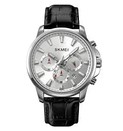 Чоловічий наручний годинник Skmei 2071 з ремінцем з еко-шкіри (Сріблястий)