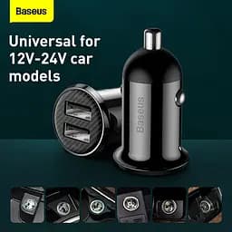 Адаптер автомобільний BASEUS Grain Pro автозарядний 2 USB 4.8 A (CCALLP-01) чорний - мініатюра 4