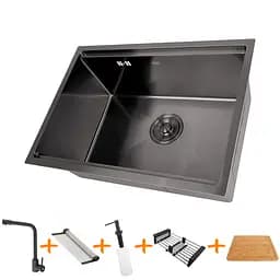 Комплект чорної мийки та змішувач з нержавіючої сталі NB-5742, Чорний
