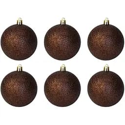 Набір ялинкових куль Linhai 6 шт D8 см шоколадний гліттер пластик (892364)