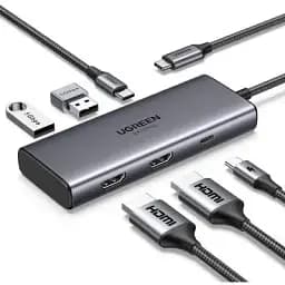 Концентратор Ugreen USB3.1 Type-C to HDMIx2 4K60Hz (8k30Hz)/USB3.0x2/Type-C/PD 100W CM498 (15852)