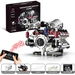 Конструктор двигун V8 Ferrari F40 LM акумуляторний мотор з додатком STEM конструктор двигуна внутрішнього згорання для дітей та дорослих, 700 деталей - мініатюра 3
