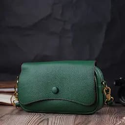 Шкіряна сумка жіноча в красивому кольорі і з фігурним клапаном Vintage 22430 зелена - мініатюра 7