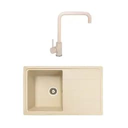 Гранітна мийка з краном прямокутна WIZ № 15 780х500 мм (Бежева)