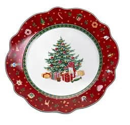 Тарелка десертная Christmas 21.5 см фарфоровый новогодний принт Бело красный