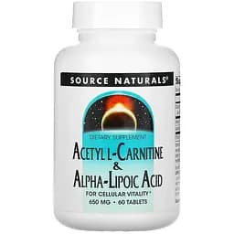 Жиросжигатель Source Naturals Acetyl L-Carnitine &Alpha Lipoic Acid 650 мг, 60 таблеток