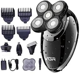 Водонепроницаемая электробритва VGR V-302 беспроводная с комплектом насадок черная (39878-V-302_599)