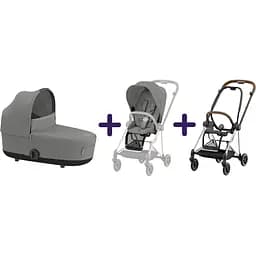 Люлька Cybex Mios Lux Mirage Grey + Текстиль для прогулянкового блоку Cybex Mios Mirage Grey + Шасі для коляски Cybex Mios LS RBA Chrome Brown
