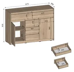 Комод Moreli T-227, 1271x910x400 мм Дуб аппалачі/Дуб сонома (mo-t227-apalach-sonoma) - мініатюра 2