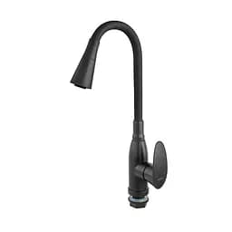 Змішувач для кухні Plamix Cezar-011-B Set Matte Black Refl.Black з силіконовим виливом, з підведенням PM0719, Чорний матовий - мініатюра 6