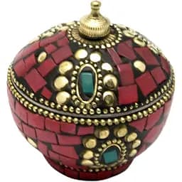 Металева скринька з коралами і бірюзою 5х6 см (29324A)