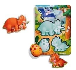 Деревянный пазл "Динозавры" (фон с подсказкой), 16*12*0,6см.