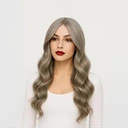 Перука сіра попеляста хвиляста без чубчика з проділом 60 см
