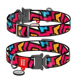 Ошейник для собак нейлоновый Waudog Nylon с QR-паспортом "Граффити" металлическая пряжка-фастекс Ш 20 мм Д 28-40 см