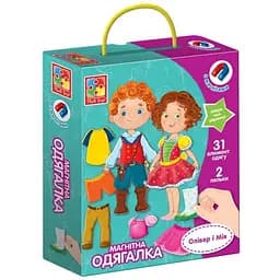 Детская игра "Магнитная Одевалка Оливер и Мия" Vladi Toys VT3702-12, 2 куклы, 31 магнитный элемент
