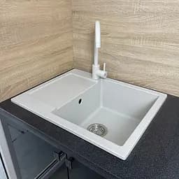 Adamant Набір кухонні Minimal, штучний камінь, прямокут., з крилом, 615х495х200мм, чаша - 1, врізна, Old stone + змішувач та дозатор - мініатюра 2