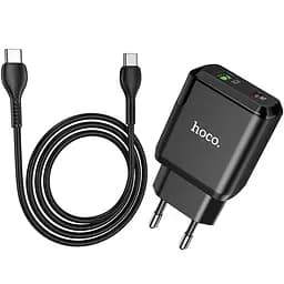 Мережевий зарядний пристрій Hoco N5 1USB + Type-C PD20W+QC3.0 3A Black + Cable Type-C to Type-C
