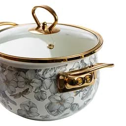 Каструля емальована 2 л зі скляною кришкою, flowers Yiwu HP-2-105 - мініатюра 4