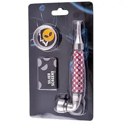 Гриндер для измельчения табака + трубка HL-YD-780 Silver Red (10913)