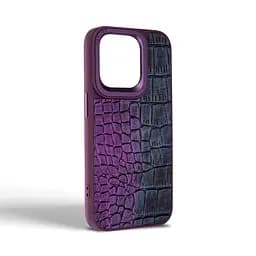 Кожаный чехол для Apple iPhone 14 Pro, Harder Glamorous Croco, фиолетовый, термополиуретан ТПУ + экокожа с имитацией кожи крокодила, панель, защита корпуса, противоударный, микрофибра, рамка вокруг камеры, защита всего корпуса, (ARM76771) - мініатюра 2
