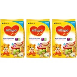Молочна каша Milupa швидкорозчинна Мультизлакова з яблуком і грушею, 630 г (3 шт. по 210 г)