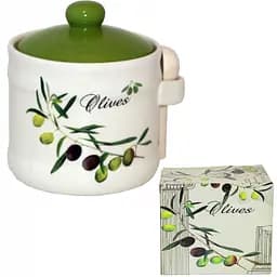 Банка для меду з дерев'яною ложкою SnT Оливки, 420 мл (2370-8)