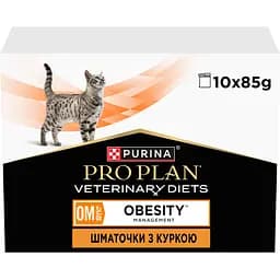 Набір вологий корм для дорослих котів Purina Pro Plan Veterinary Diets OM Obesity Management St/Ox для схуднення з куркою 10 x 85 г - мініатюра 1