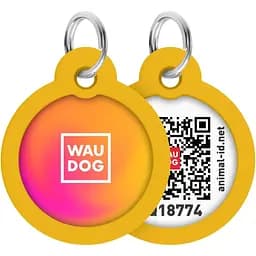 Адресник для собак і котів Waudog Smart ID з QR паспортом Градієнт помаранчевий 25 мм