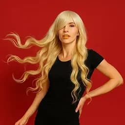 Перука кучерява довга рівний зріз з термоволокна 80 см блонд