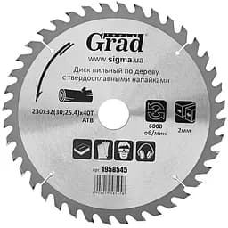 Диск пилковий по дереву Grad з твердосплавними напайками Ø230×32 (30; 25.4)×40Т 6000 об/хв (1958545)