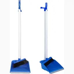 Совок для уборки Vezzer плоский и щетка с длинными ручками синий (VZ-007b)