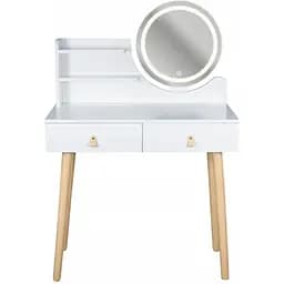 Туалетний столик Jumi Scandi LED підсвітка, з шухлядами, шкіряні ручки, білий