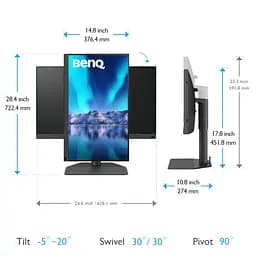 Монітор TFT 27" BenQ SW272Q, 2K IPS, 2хHDMI, DP, USB-C, HAS, USB-hub, MCR, Pivot, сірий (9H.LLPLB.QBE) - мініатюра 3