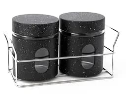 Набор емкостей для приправ A-Plus 2шт с подставкой баночки из стекла 80 мл подставка металл Черный мрамор
