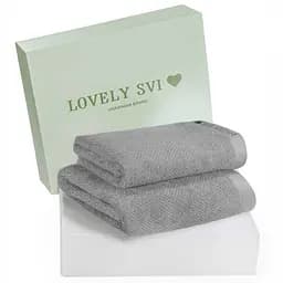 Набір 2 жакардові рушники в коробці Lovely Svi  70 х 140 см і 50 х 90 см Бежево - сірий (160226)  