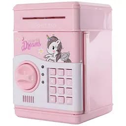 Копилка-сейф детская MK 4776 электронная 19 см с кодом звуком и подсветкой розовая