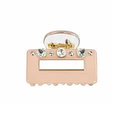 Заколка-крабик прямоугольная со стразами Fashion пластиковая с пружинным зажимом Розовый