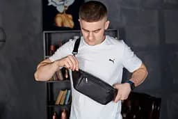 Сумка-бананка для телефону Tiding Bag 11х25х8 із натуральної гладкої шкіри TD-31848 чорна 25 см - мініатюра 7