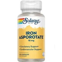 Вітаміни та мінерали Solaray Iron Asporotate, 100 капсул