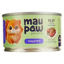 Полнорационный корм для взрослых кошек MAU PAW Паштет мясной с телятиной консервированный 100 г