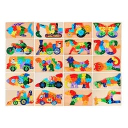 Деревянная игрушка Пазлы (животные, транспорт, динозавры, змея, бабочка, рыба), 18x30x1 см (в ассортименте)
