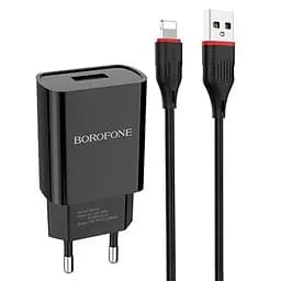 Зарядний пристрій Borofone BA20A 1 USB-порт 2.1 A блок з кабелем для iPhone комплект чорний