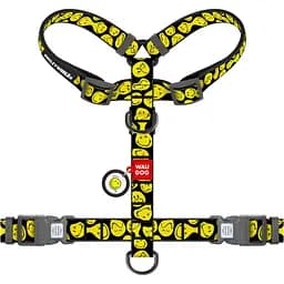 Шлея для собак Waudog Nylon анатомічна H-подібна з QR-паспортом розмір S 1.5х30-45х36-45 см смайли на чорному  - мініатюра 2