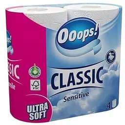 Туалетний папір Ooops! Classic Sensitive тришаровий 4 рулони