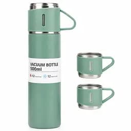 Подарочный набор Hot&Cold термос с 3 кружками / 500 мл / вакуумный / туристический / дорожный / зелёный