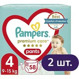 Подгузники-трусики Pampers Premium Care Pants 4 (9-15 кг) 116 шт. (2 п. x 58 шт.)
