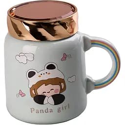 Чашка керамічна Happy Life Cute girl з кришкою бірюзова 420 мл HPCY8240GR