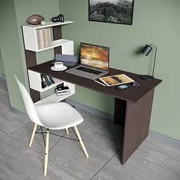 Комп'ютерний стіл з поличками, письмовий стіл для дому з ДСП II FST-24 Венге темний + білий