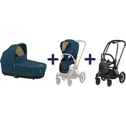 Люлька Cybex Priam Lux Mountain Blue + Комплект текстиля Cybex Priam Mountain Blue + Шасси Cybex Priam с каркасом LS RBA Matt Black